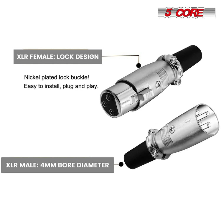 5Core XLR Connector Male Female to 1/4 Audio Jack 3 Pin Secure Mic Plug w Locking Ends - HONORABLE VETERANS SOLUTIONS