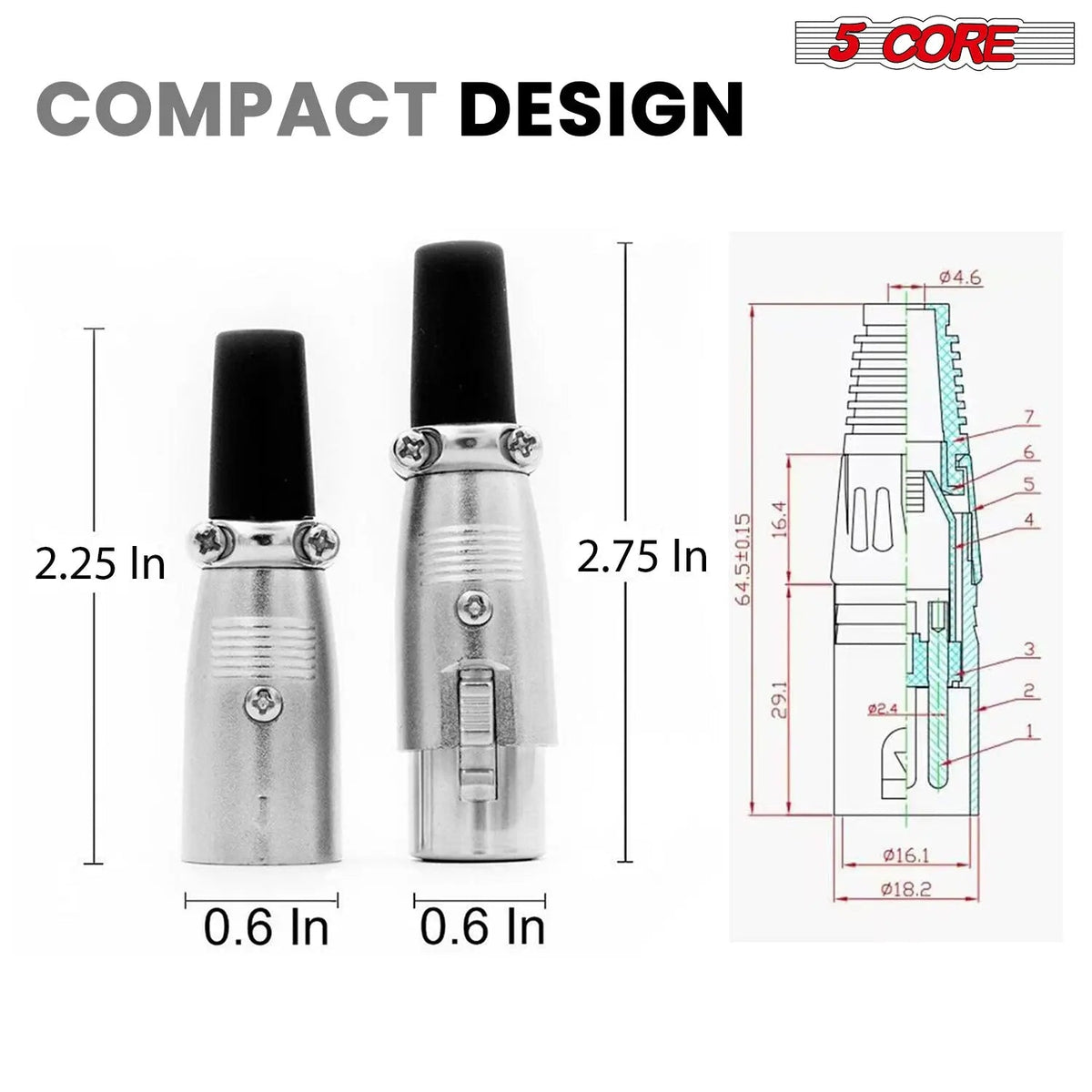 5Core XLR Connector Male Female to 1/4 Audio Jack 3 Pin Secure Mic Plug w Locking Ends - HONORABLE VETERANS SOLUTIONS