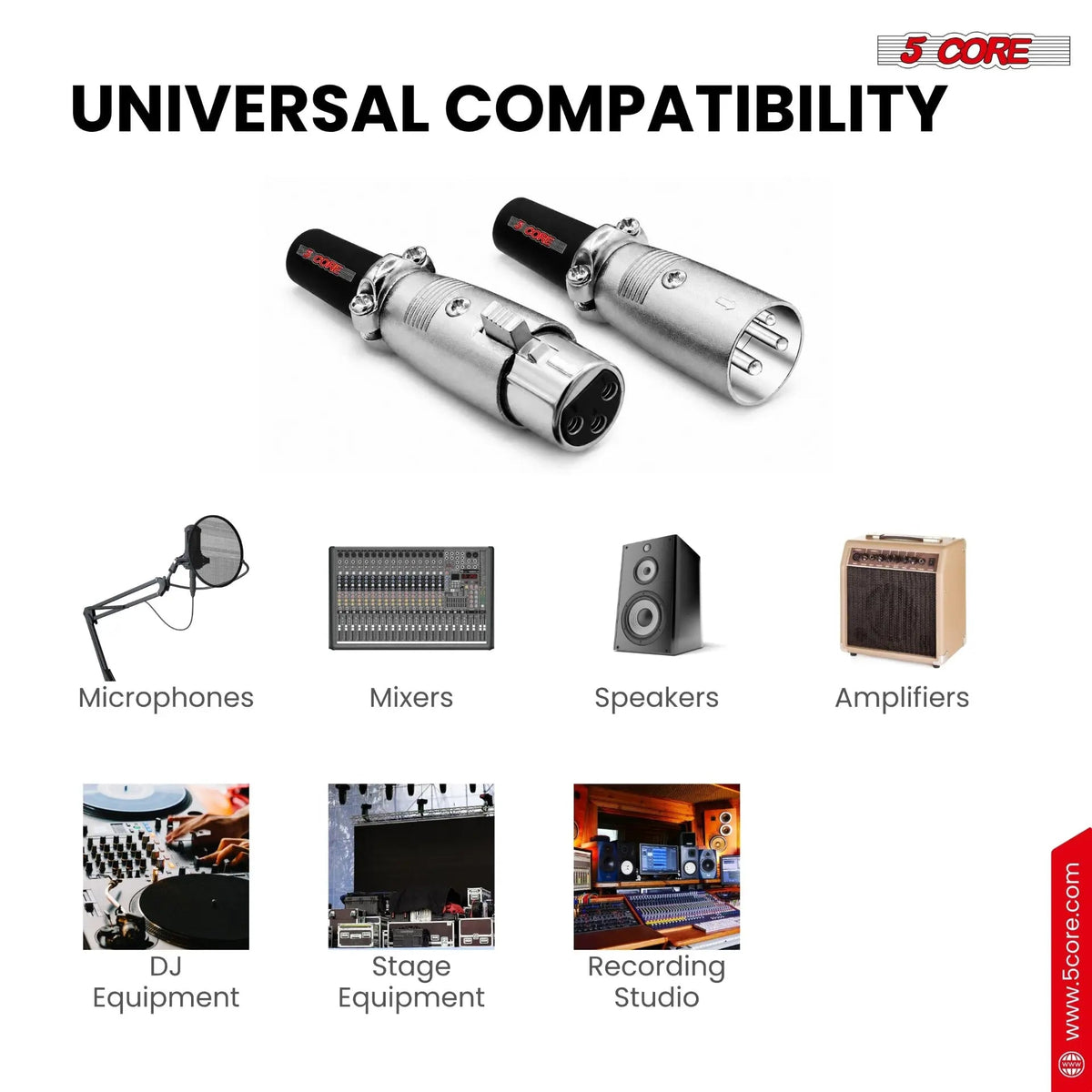 5Core XLR Connector Male Female to 1/4 Audio Jack 3 Pin Secure Mic Plug w Locking Ends - HONORABLE VETERANS SOLUTIONS