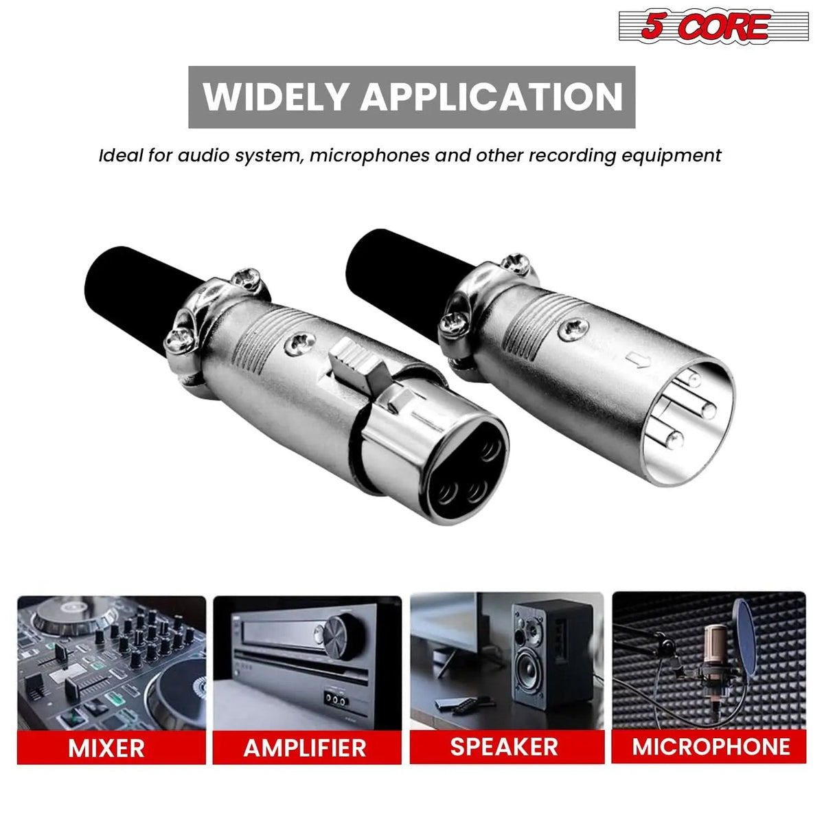 5Core XLR Connector Male Female to 1/4 Audio Jack 3 Pin Secure Mic Plug w Locking Ends - HONORABLE VETERANS SOLUTIONS