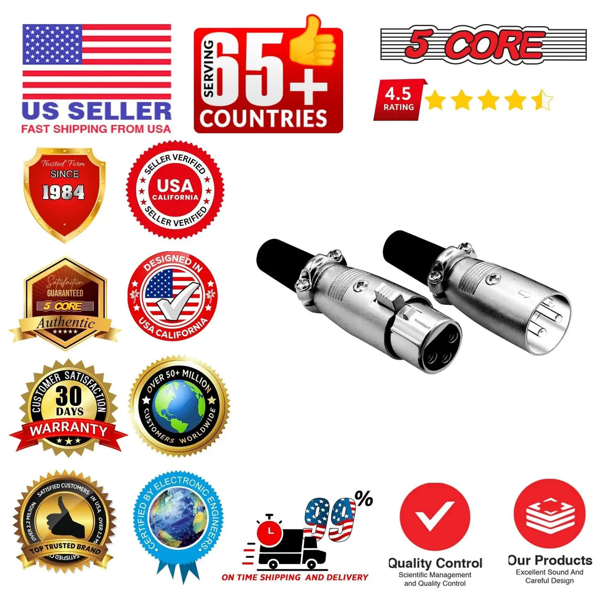 5Core XLR Connector Male Female to 1/4 Audio Jack 3 Pin Secure Mic Plug w Locking Ends - HONORABLE VETERANS SOLUTIONS