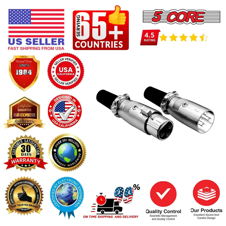 5Core XLR Connector Male Female to 1/4 Audio Jack 3 Pin Secure Mic Plug w Locking Ends - HONORABLE VETERANS SOLUTIONS