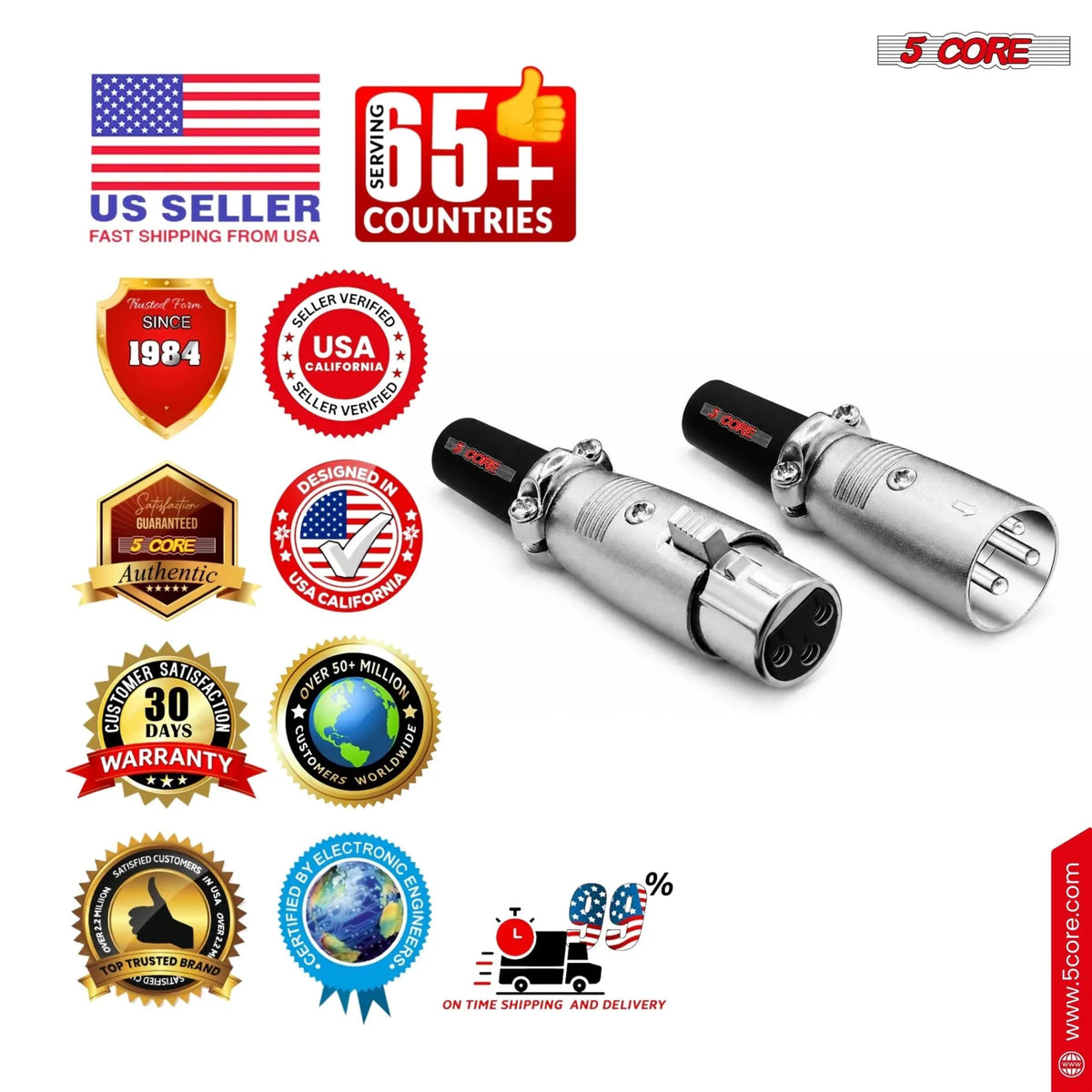 5Core XLR Connector Male Female to 1/4 Audio Jack 3 Pin Secure Mic Plug w Locking Ends - HONORABLE VETERANS SOLUTIONS