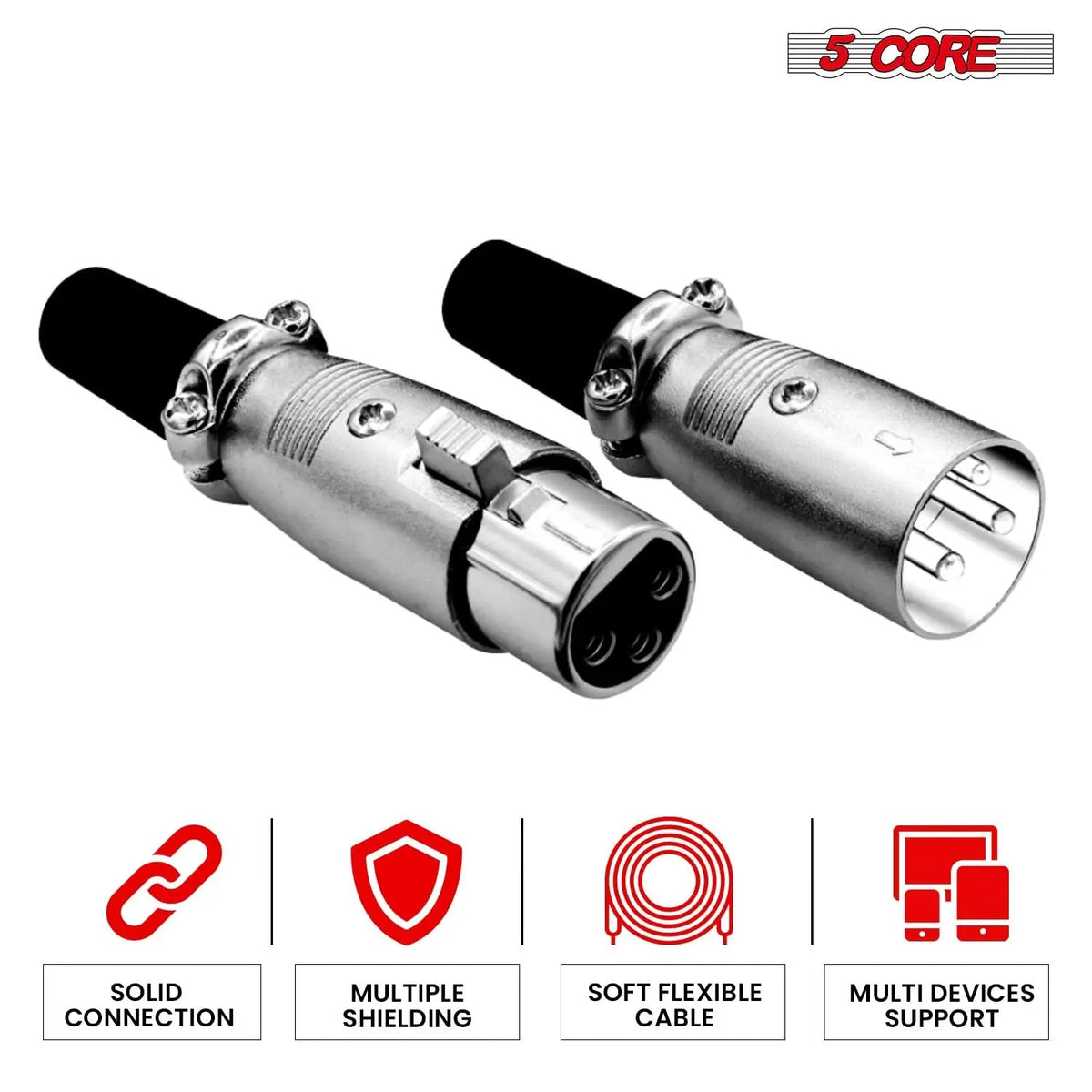5Core XLR Connector Male Female to 1/4 Audio Jack 3 Pin Secure Mic Plug w Locking Ends - HONORABLE VETERANS SOLUTIONS