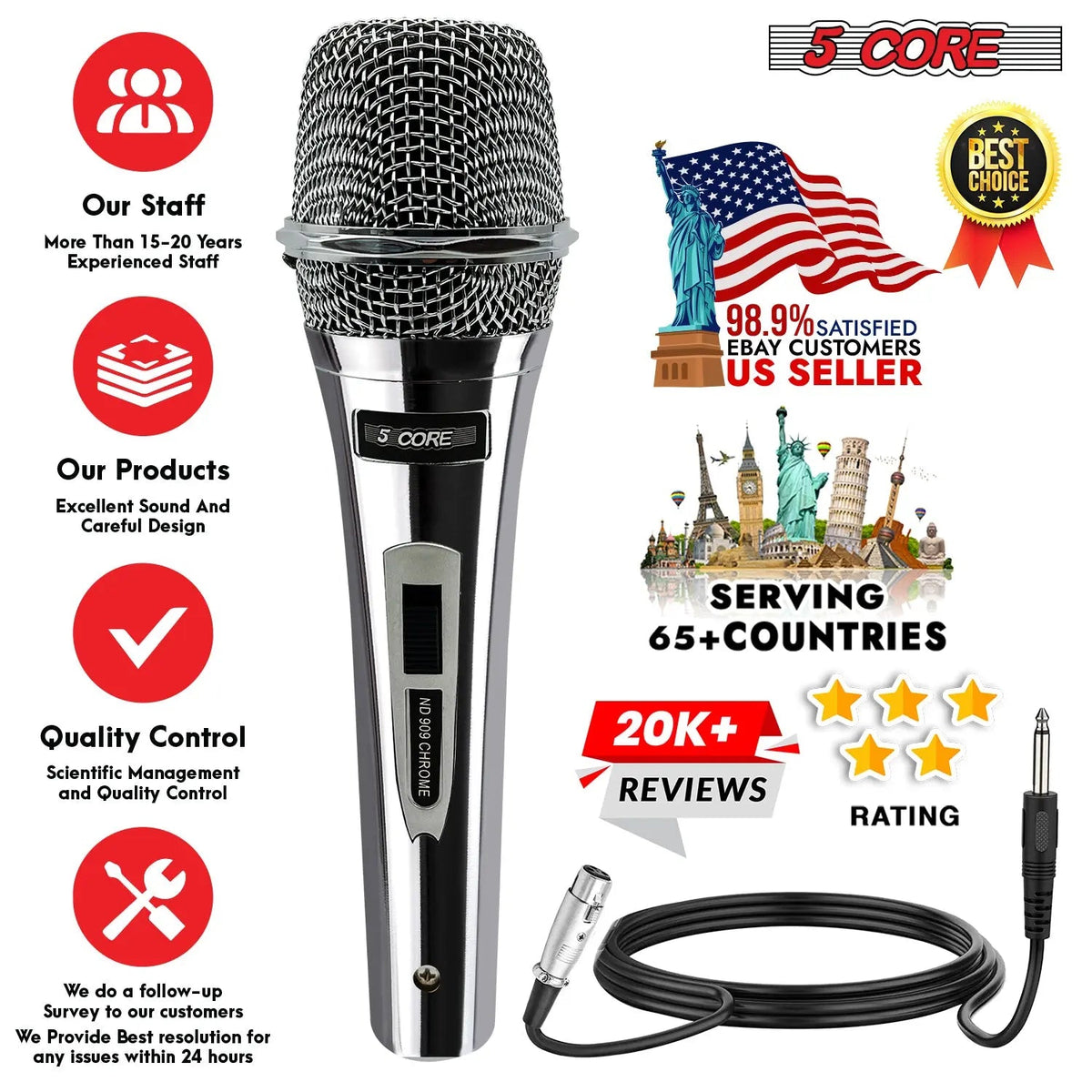 5Core XLR Microphone Dynamic Mic Karaoke Singing Studio Microfono Handheld Mics - HONORABLE VETERANS SOLUTIONS