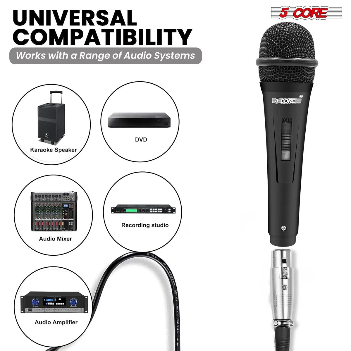 5Core XLR Microphone Dynamic Mic Karaoke Singing Studio Mics Handheld Microfono - HONORABLE VETERANS SOLUTIONS