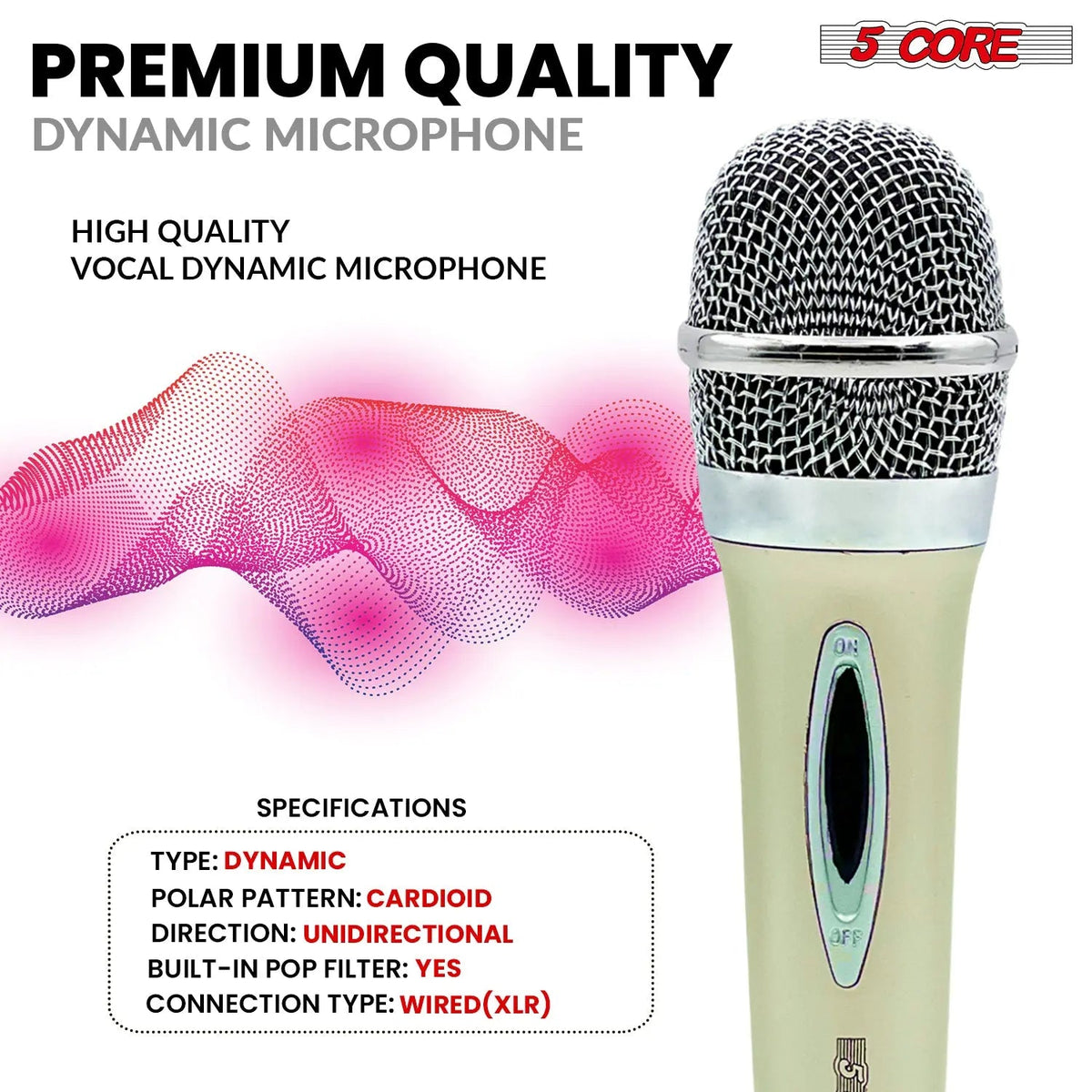 5Core XLR Microphone Dynamic Mic Karaoke Singing Studio Mics Handheld Microfono - HONORABLE VETERANS SOLUTIONS