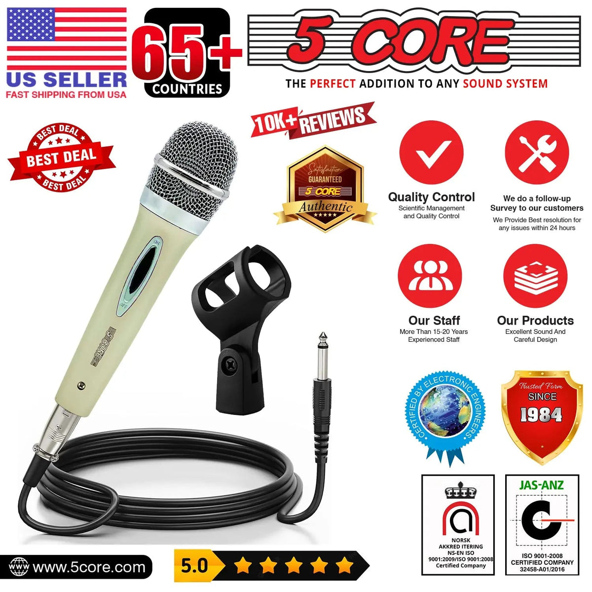 5Core XLR Microphone Dynamic Mic Karaoke Singing Studio Mics Handheld Microfono - HONORABLE VETERANS SOLUTIONS