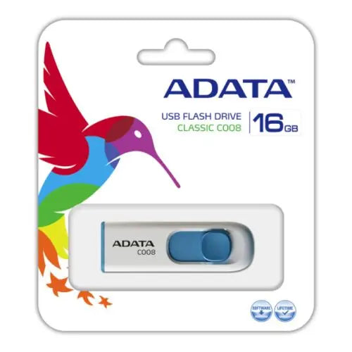 ADATA 16GB C008 USB 2.0 Memory Pen, Retractable, Capless, White - HONORABLE VETERANS SOLUTIONS