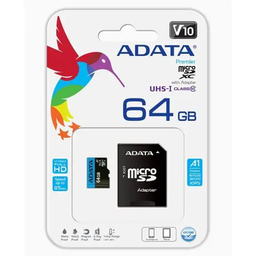 ADATA 64GB Premier MicroSDXC Card with SD Adapter, UHS-I Class 10, A1 App Performance, 85MB/s - HONORABLE VETERANS SOLUTIONS