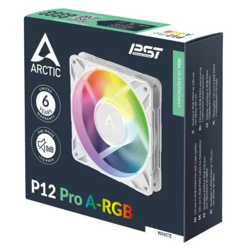 ARCTIC P12 Pro ARGB 120mm PWM Case Fan w/ Cable Splitter, Fluid Dynamic Bearing, 600-3000 RPM, White - HONORABLE VETERANS SOLUTIONS