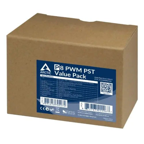 ARCTIC P8 80mm Pressure Optimised PWM PST Case Fan w/ Cable Splitter (5 Pack), Black, Fluid Dynamic, 200-3000 RPM, Value Pack - HONORABLE VETERANS SOLUTIONS