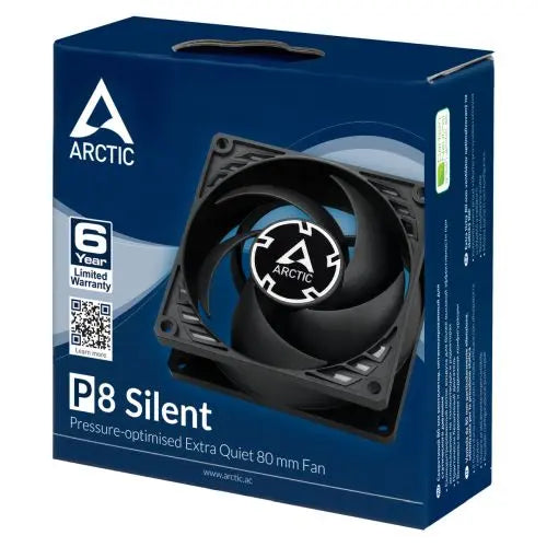 ARCTIC P8 Silent Pressure-optimised Extra Quiet 80mm Case Fan, Black, Fluid Dynamic, 1600 RPM. Black - HONORABLE VETERANS SOLUTIONS