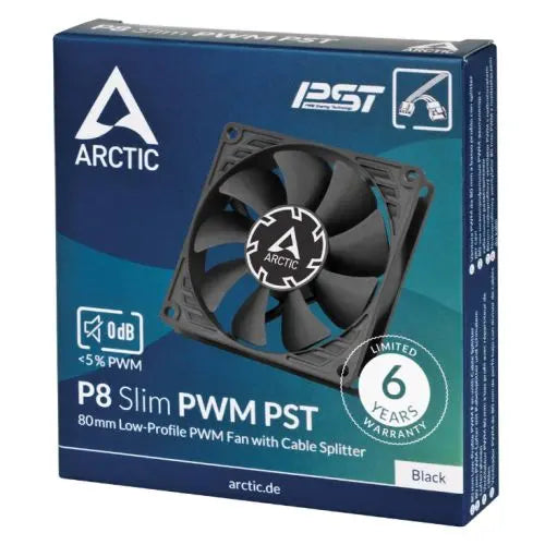 ARCTIC P8 Slim 80mm PWM PST Case Fan w/ Cable Splitter, Black, Fluid Dynamic, 300-3000 RPM - HONORABLE VETERANS SOLUTIONS