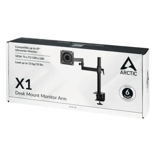 ARCTIC X1 Single Monitor Arm, Up to 43" Monitors / 49" Ultrawide, 180° Swivel, 360° Rotation - HONORABLE VETERANS SOLUTIONS