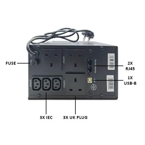 Armour 1000VA UPS, 600W, LCD Display, 3x UK Plug, 2x RJ45, 3x IEC, USB - HONORABLE VETERANS SOLUTIONS