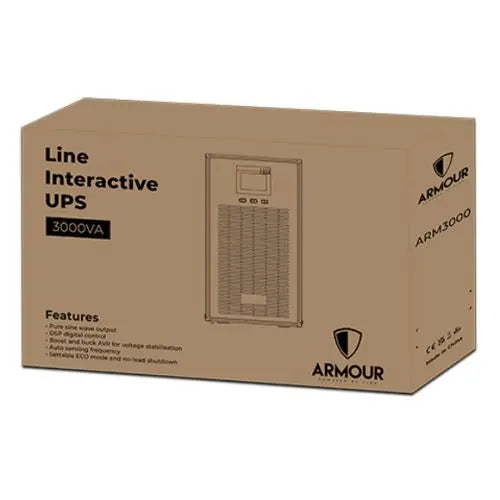Armour 3000VA UPS, 2400W, LCD Display, 2x UK Plug, 2x RJ45, 3x IEC, USB, Brown Box - HONORABLE VETERANS SOLUTIONS