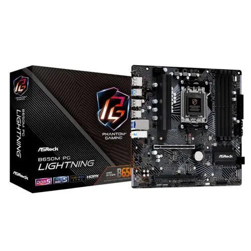 Asrock B650M PG LIGHTNING, AMD B650, AM5, Micro ATX, 4 DDR5, HDMI, DP, 2.5G LAN, PCIe4, 3x M.2 - HONORABLE VETERANS SOLUTIONS
