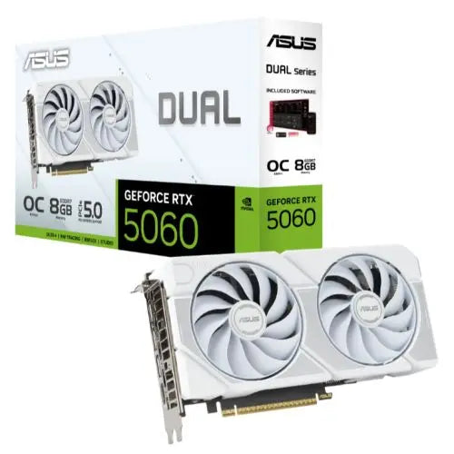 Asus DUAL RTX5060 White OC, PCIe5, 8GB DDR7, HDMI, 3 DP, 2565MHz Clock, Overclocked, Compact SFF-Ready - HONORABLE VETERANS SOLUTIONS