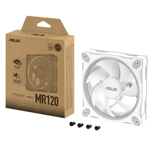 Asus Prime MR120 ARGB 120mm PWM Case Fan, Sleeve Bearing, 28mm Frame, Dual-Sided Lighting, 1600 RPM, White - HONORABLE VETERANS SOLUTIONS