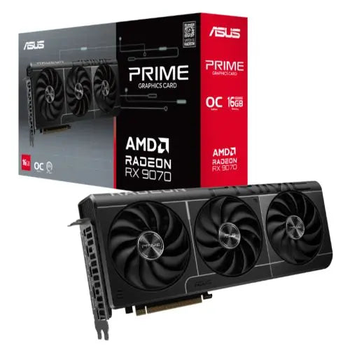 Asus PRIME RX9070 OC, PCIe5, 16GB DDR6, HDMI, 3 DP, 2610MHz Clock, Overclocked, Compact SFF-Ready - HONORABLE VETERANS SOLUTIONS