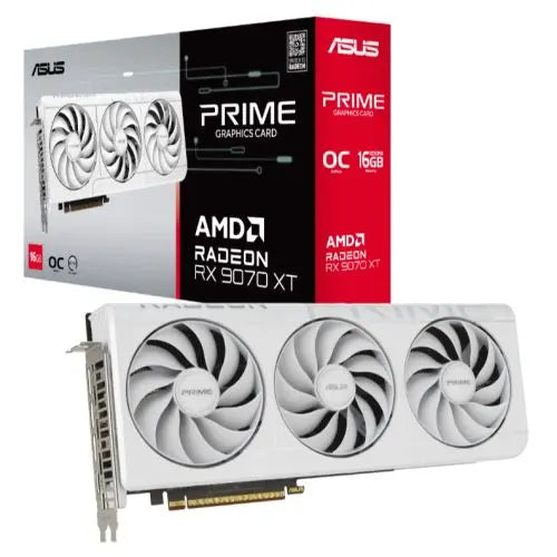 Asus PRIME RX9070 XT White OC, PCIe5, 16GB DDR6, HDMI, 3 DP, 3030MHz Clock, Overclocked, Compact SFF-Ready - HONORABLE VETERANS SOLUTIONS