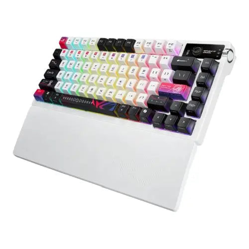 Asus ROG AZOTH X 75% Custom Mechanical RGB Gaming Keyboard, Wireless/Btooth/USB, NX Snow Switches, Dye-Sub & Translucent Keycaps, OLED Display, Control Knob, White - HONORABLE VETERANS SOLUTIONS