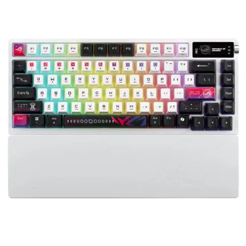Asus ROG AZOTH X 75% Custom Mechanical RGB Gaming Keyboard, Wireless/Btooth/USB, NX Snow Switches, Dye-Sub & Translucent Keycaps, OLED Display, Control Knob, White - HONORABLE VETERANS SOLUTIONS