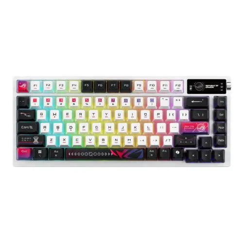 Asus ROG AZOTH X 75% Custom Mechanical RGB Gaming Keyboard, Wireless/Btooth/USB, NX Snow Switches, Dye-Sub & Translucent Keycaps, OLED Display, Control Knob, White - HONORABLE VETERANS SOLUTIONS
