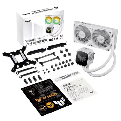 Asus TUF Gaming LC III 240 ARGB Liquid CPU Cooler, 240mm Radiator, ARGB Logo, 2x ARGB PWM Fans, White - HONORABLE VETERANS SOLUTIONS