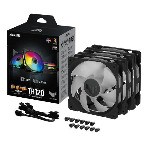 Asus TUF Gaming TR120 ARGB 120mm PWM Case Fans (3 Pack), Hydraulic Bearing, 28mm Frame, Double-layer LED Matrix Design, 2000 RPM, Black - HONORABLE VETERANS SOLUTIONS