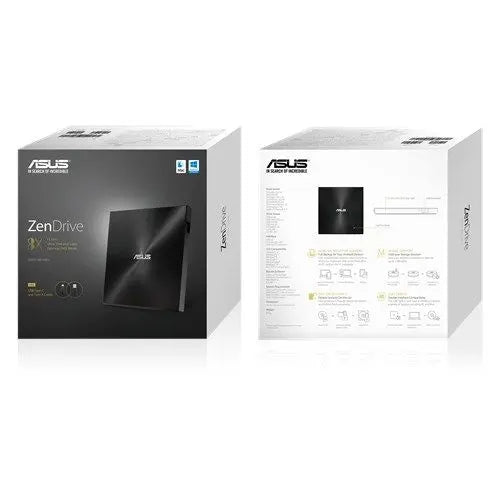 Asus (ZenDrive U9M) External Slimline DVD Re-Writer, USB-A / USB-C, 8x, M-Disc Support, Cyberlink Power2Go 8, Black - HONORABLE VETERANS SOLUTIONS
