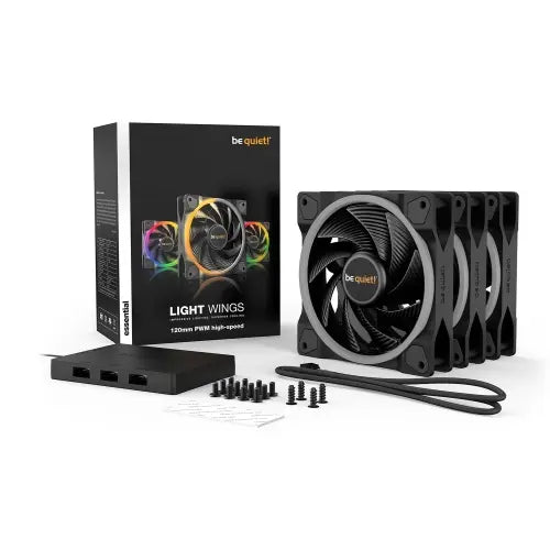 Be Quiet! (BL077) Light Wings 120mm PWM ARGB High Speed Case Fans (3 Pack), Rifle Bearing, 18 LEDs, Front & Rear Lighting, Up to 2500 RPM, ARGB Hub included - HONORABLE VETERANS SOLUTIONS