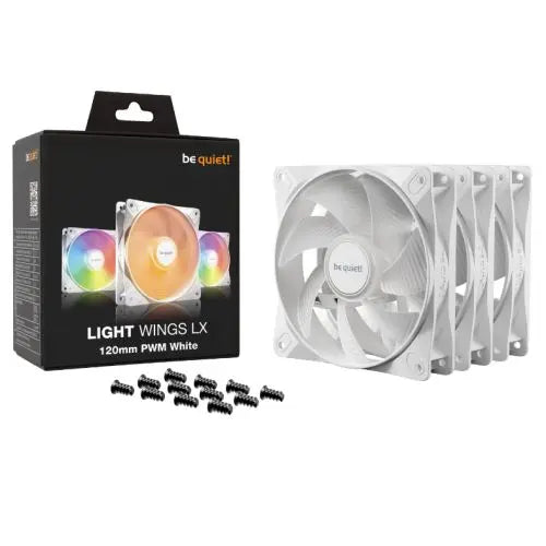 Be Quiet! (BL122) Light Wings LX 120mm PWM ARGB Case Fans (3 Pack), Rifle Bearing, Impeller w/ 16 LEDs, Daisy-Chain, Up to 1600 RPM, White - HONORABLE VETERANS SOLUTIONS