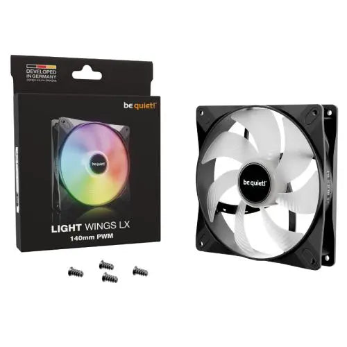 Be Quiet! (BL126) Light Wings LX 140mm PWM ARGB Case Fan, Rifle Bearing, Impeller w/ 16 LEDs, Daisy-Chain, Up to 1200 RPM, Black - HONORABLE VETERANS SOLUTIONS
