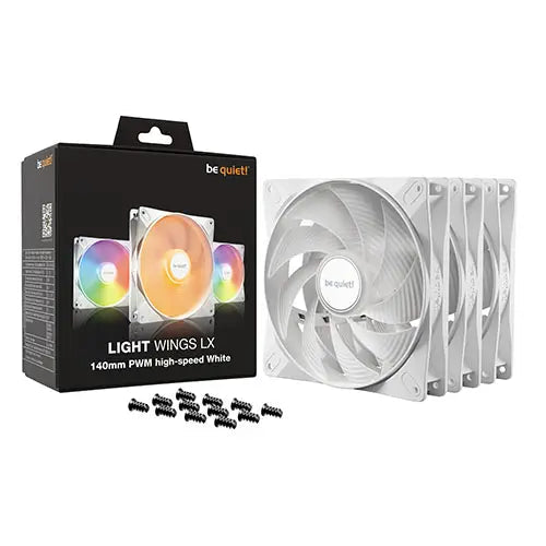 Be Quiet! (BL131) Light Wings LX 140mm PWM High-Speed ARGB Case Fans (3 Pack), Rifle Bearing, Impeller w/ 16 LEDs, Daisy-Chain, Up to 1800 RPM, White - HONORABLE VETERANS SOLUTIONS