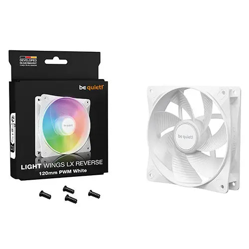 Be Quiet! (BL133) Light Wings LX 120mm PWM Reverse Blade ARGB Case Fan, Rifle Bearing, Impeller w/ 16 LEDs, Daisy-Chain, Up to 1500 RPM, White - HONORABLE VETERANS SOLUTIONS