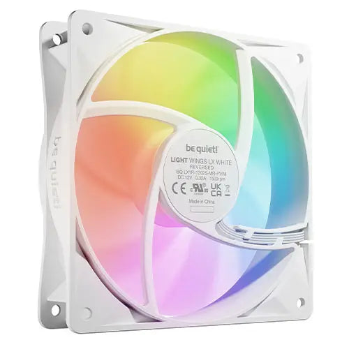 Be Quiet! (BL133) Light Wings LX 120mm PWM Reverse Blade ARGB Case Fan, Rifle Bearing, Impeller w/ 16 LEDs, Daisy-Chain, Up to 1500 RPM, White - HONORABLE VETERANS SOLUTIONS