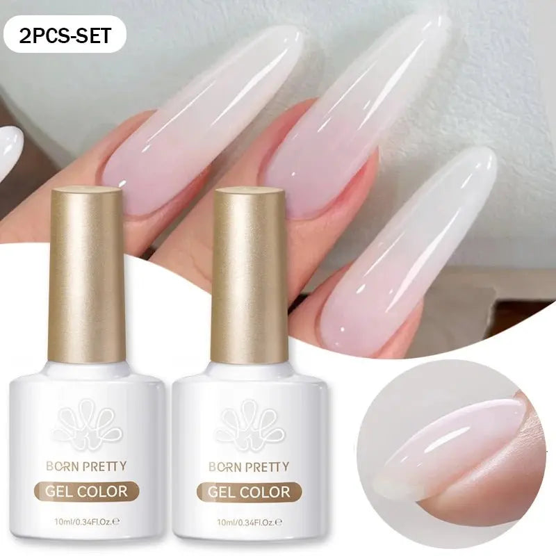 BORN PRETTY 10ml Milky Jelly White Gel Nail Polish Translucent Semi Permanent Soak Off UV LED Gel Varnish Manicure Nail Art - HONORABLE VETERANS SOLUTIONS