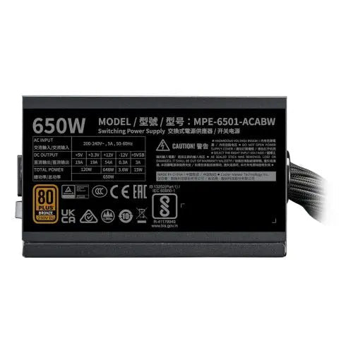 Cooler Master 650W MWE Bronze V3 230V ATX 3.1 PSU, Fully Wired, HDB Bearing Fan, 80+ Bronze - HONORABLE VETERANS SOLUTIONS