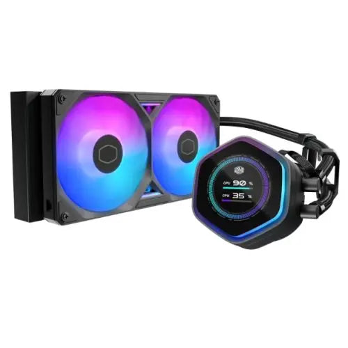 Cooler Master MasterLiquid 240 Atmos II LCD ARGB Liquid CPU Cooler, 240mm, Dual Chamber Design, Customisable LCD, Low Profile Pump, Black - HONORABLE VETERANS SOLUTIONS