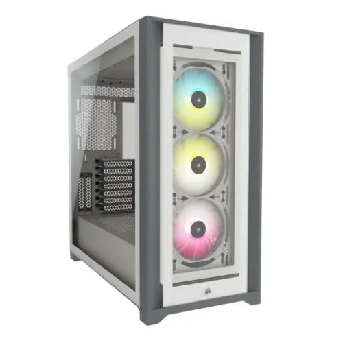Corsair iCUE 5000X RGB Gaming Case w/ 4x Tempered Glass Panels, E-ATX, 3 x AirGuide RGB Fans, Lighting Node CORE included, USB-C, White - HONORABLE VETERANS SOLUTIONS