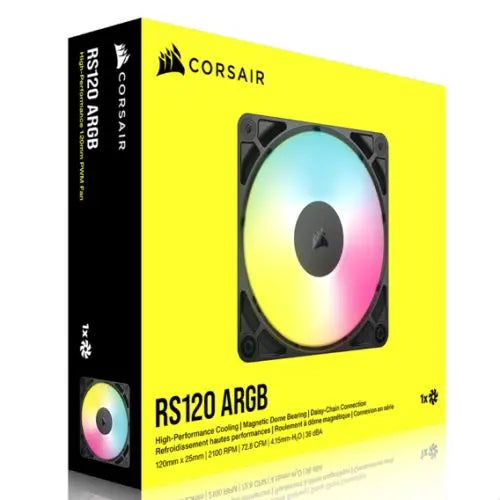 Corsair RS120 ARGB PWM 120mm Case Fan, Magnetic Dome Bearing, Daisy-Chain 4-Pin, 2100 RPM, AirGuide Tech, Black - HONORABLE VETERANS SOLUTIONS