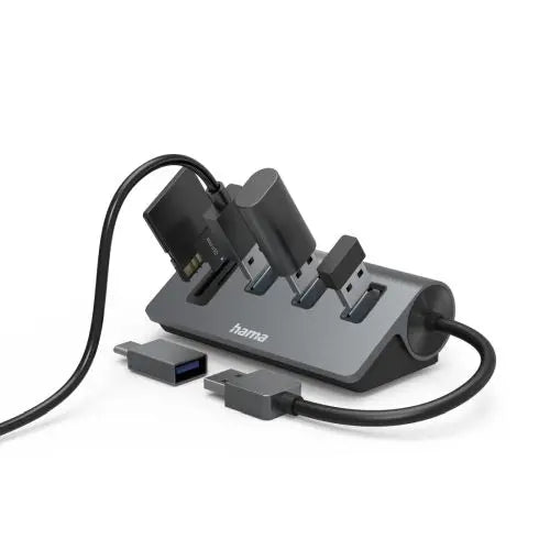 Hama External USB 3.2 Gen1 Hub/Card Reader, 3x USB-A, SD, microSD, USB Powered, USB-C Adapter - HONORABLE VETERANS SOLUTIONS