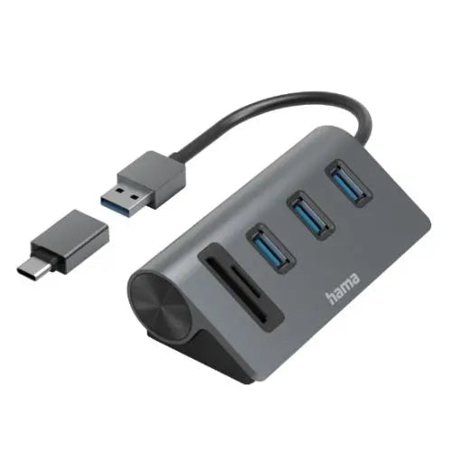Hama External USB 3.2 Gen1 Hub/Card Reader, 3x USB-A, SD, microSD, USB Powered, USB-C Adapter - HONORABLE VETERANS SOLUTIONS