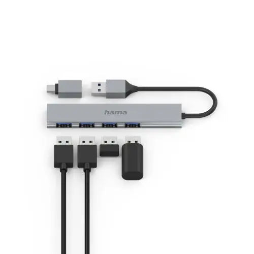 Hama Ultra-Slim External 4 Port 3.2 Gen1 Hub, 4x USB-A, USB Powered, USB-C Adapter - HONORABLE VETERANS SOLUTIONS
