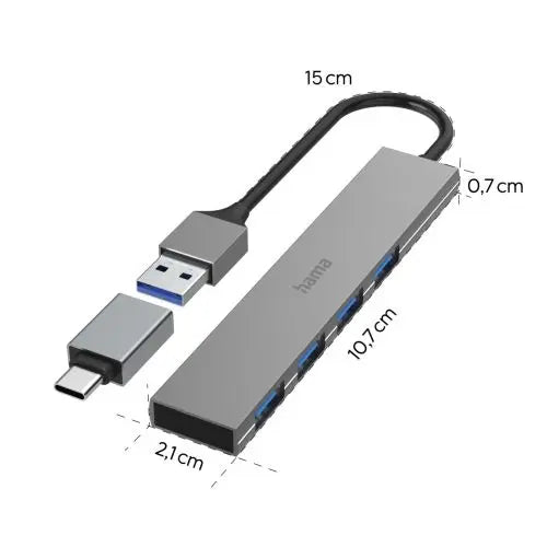 Hama Ultra-Slim External 4 Port 3.2 Gen1 Hub, 4x USB-A, USB Powered, USB-C Adapter - HONORABLE VETERANS SOLUTIONS