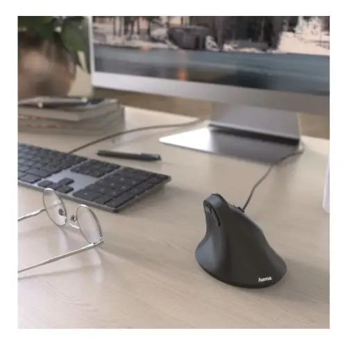 Hama Vertical Ergonomic EMC-500 Wired Optical Mouse, 6 Buttons, 1000-1800 DPI, Black *Right Handed version* - HONORABLE VETERANS SOLUTIONS