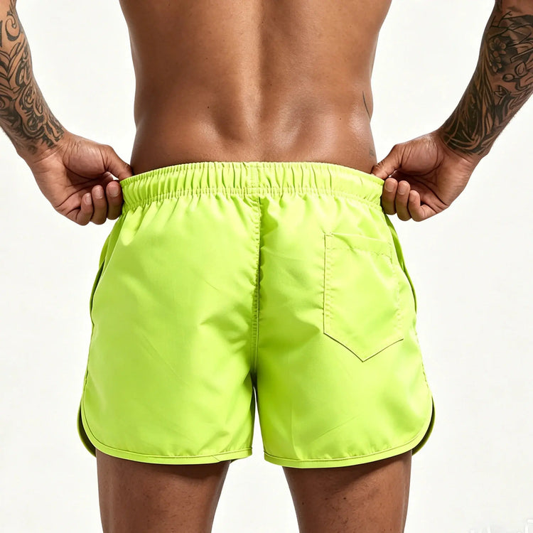Men's beach pants, casual quick-drying shorts Neon Green Coconut Tree Print Drawstring Swim Trunks Running Sports Shorts-H2 - HONORABLE VETERANS SOLUTIONS
