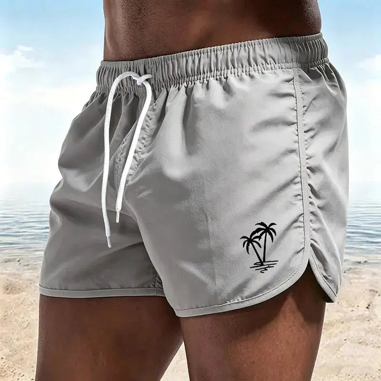 Men's beach pants, casual quick-drying shorts Neon Green Coconut Tree Print Drawstring Swim Trunks Running Sports Shorts-H2 - HONORABLE VETERANS SOLUTIONS